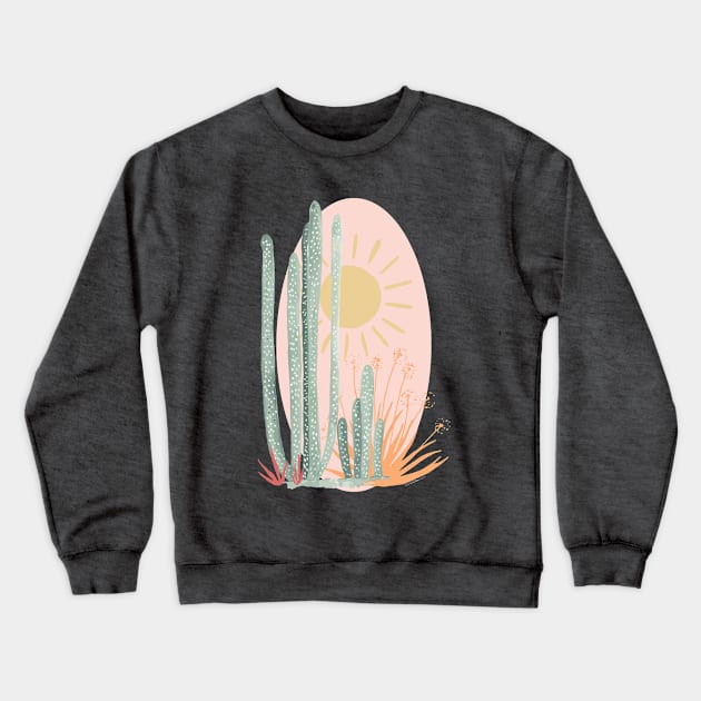 Gouache Cacti Crewneck Sweatshirt by Limezinnias Design